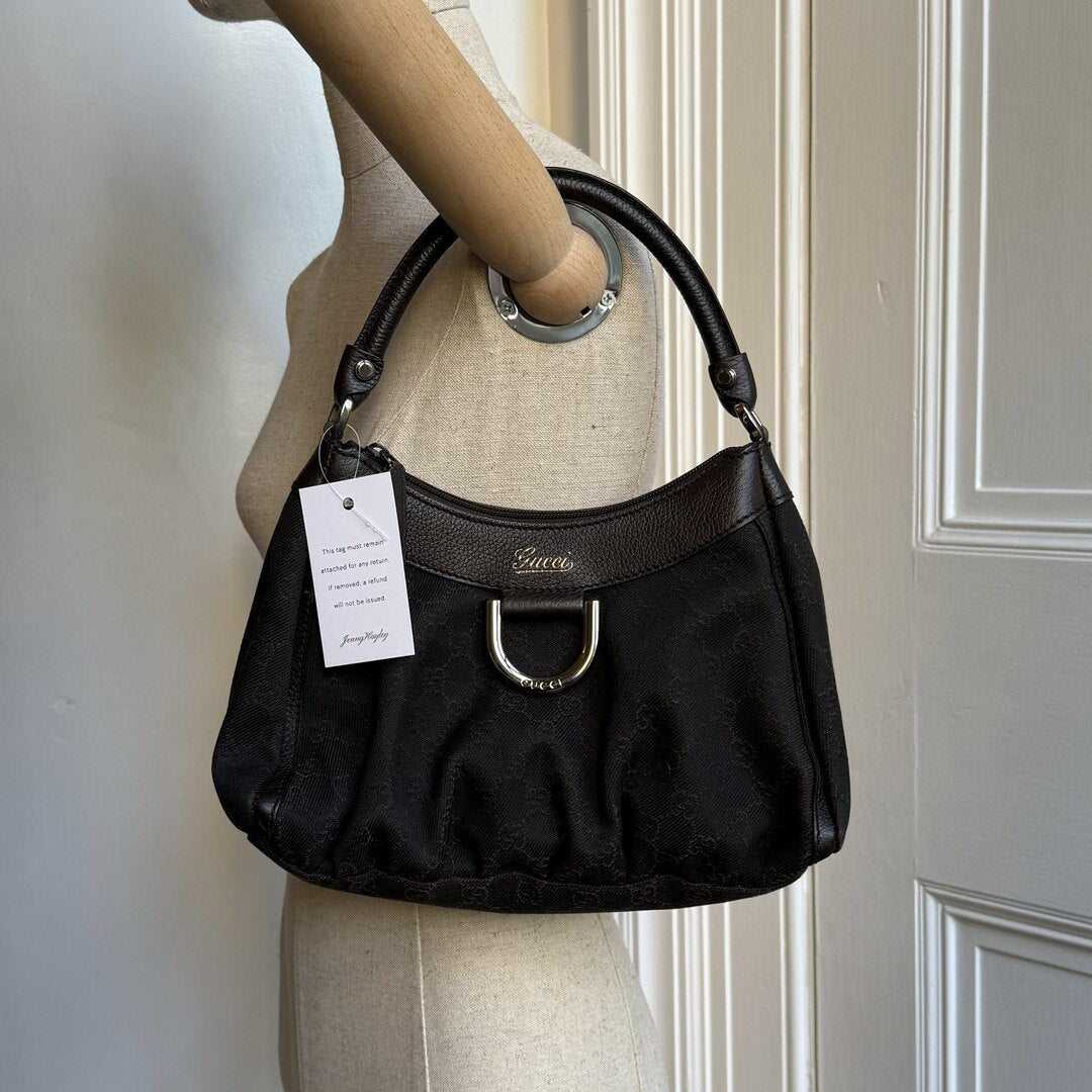Gucci GG Canvas Abbey Chocolate Brown Shoulder Bag