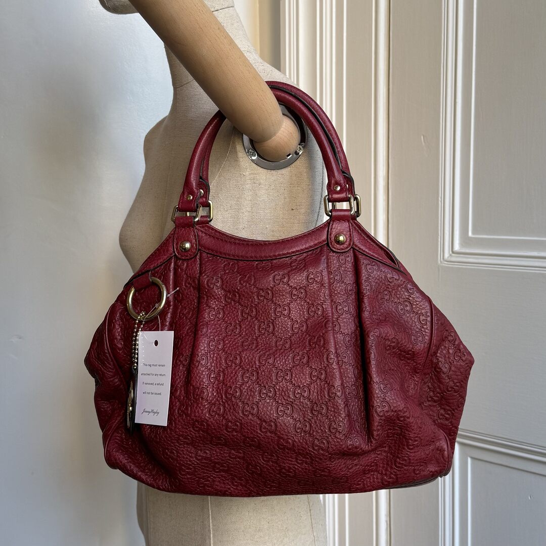 Gucci Guccissima Sukey Leather Red Tote Bag