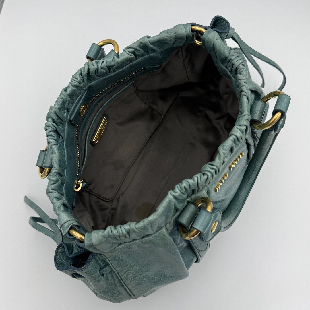 Miu Miu Vitello Teal Blue Leather Handbag