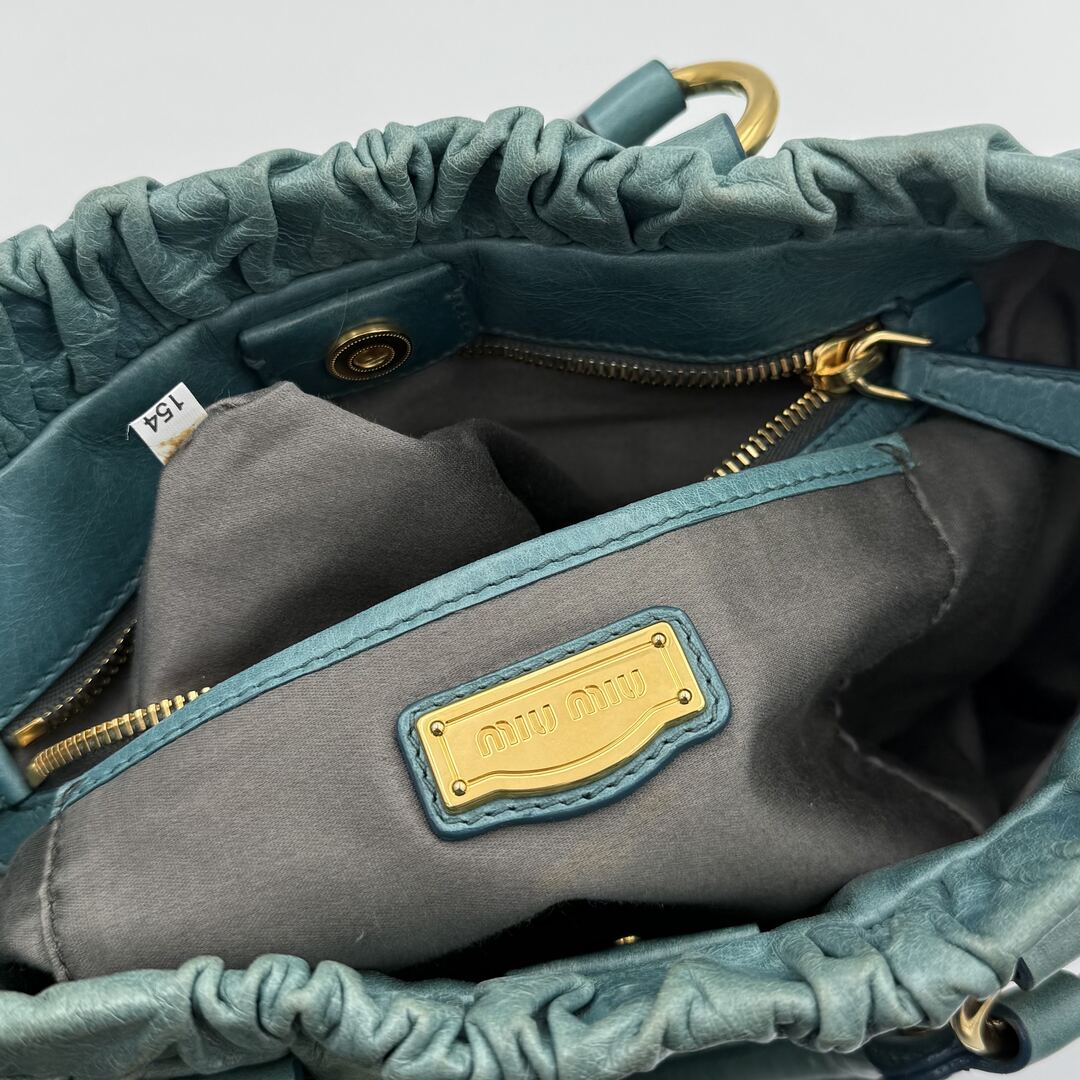 Miu Miu Vitello Teal Blue Leather Handbag