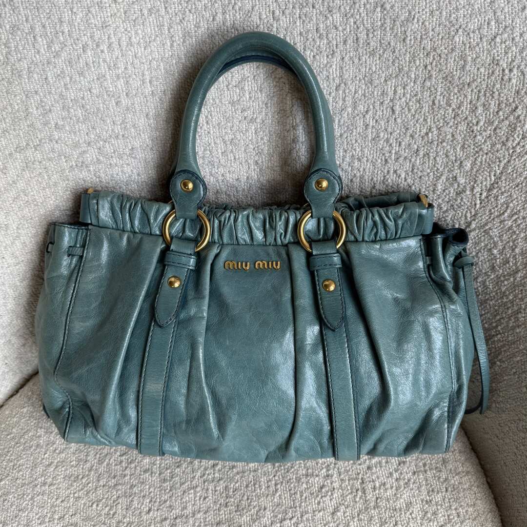 Miu Miu Vitello Teal Blue Leather Handbag