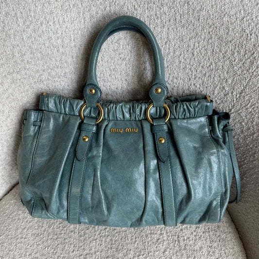 Miu Miu Vitello Teal Blue Leather Handbag