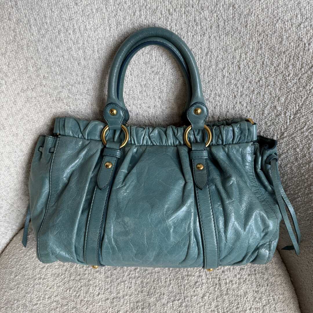 Miu Miu Vitello Teal Blue Leather Handbag