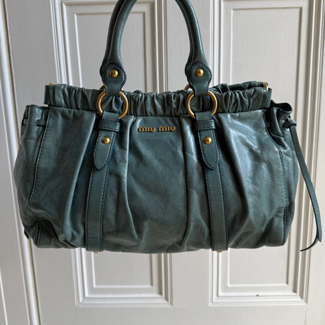Miu Miu Vitello Teal Blue Leather Handbag