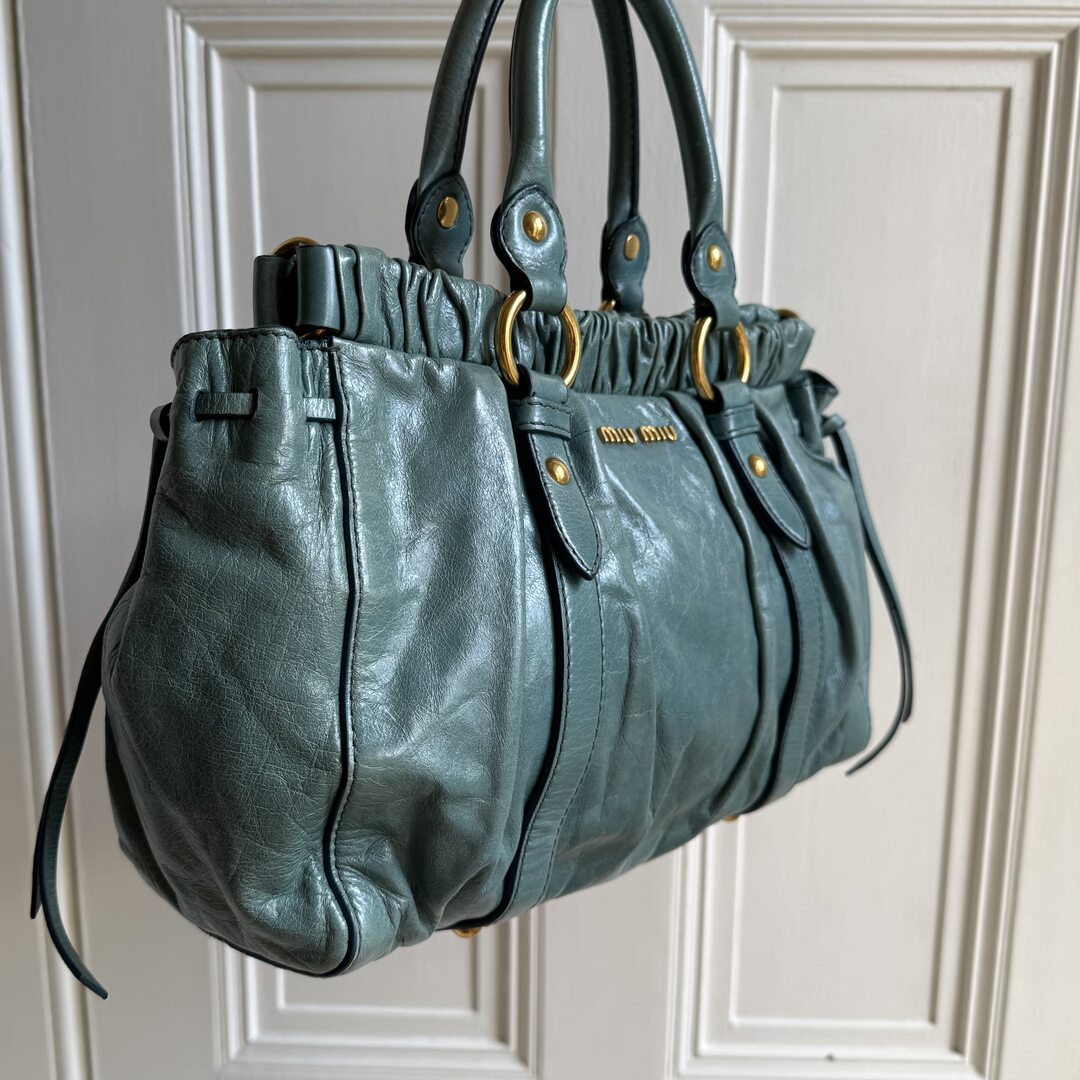 Miu Miu Vitello Teal Blue Leather Handbag