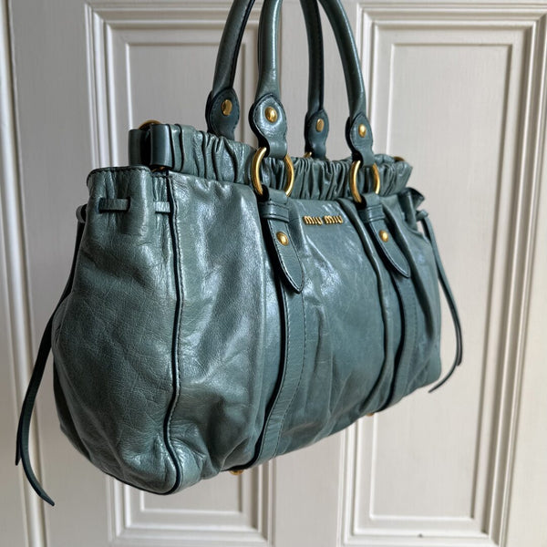 Miu Miu Vitello Teal Blue Leather Handbag