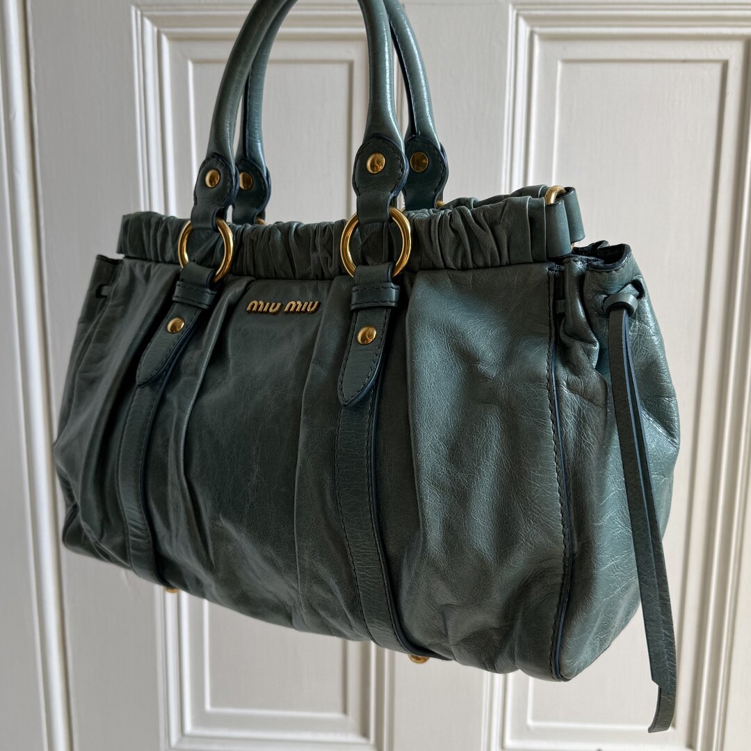 Miu Miu Vitello Teal Blue Leather Handbag