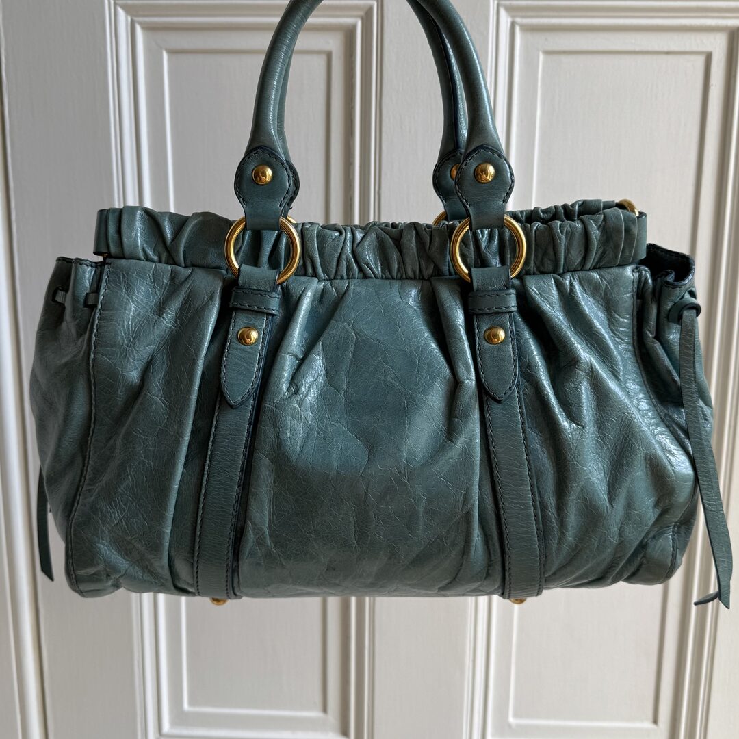 Miu Miu Vitello Teal Blue Leather Handbag