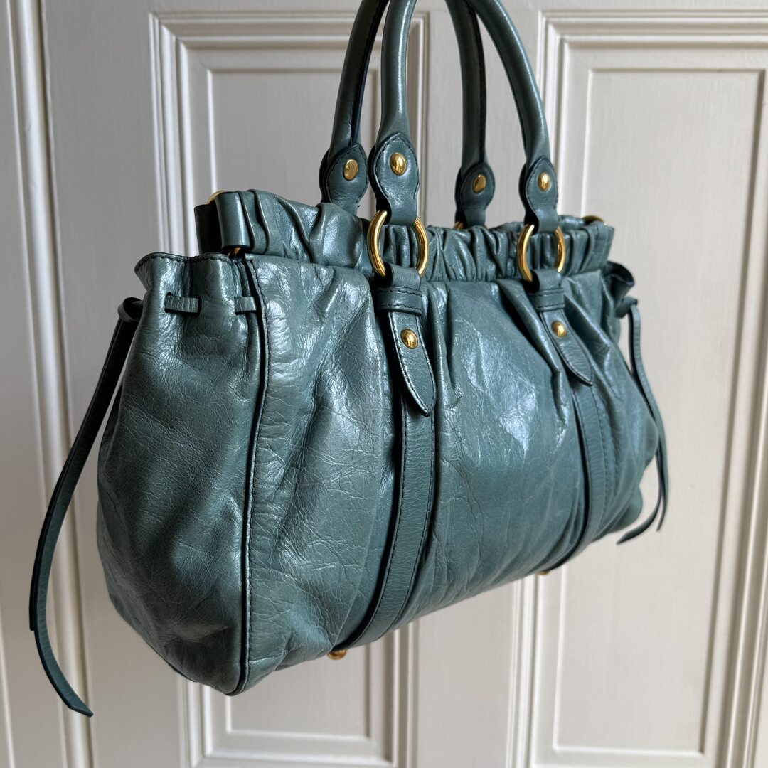 Miu Miu Vitello Teal Blue Leather Handbag