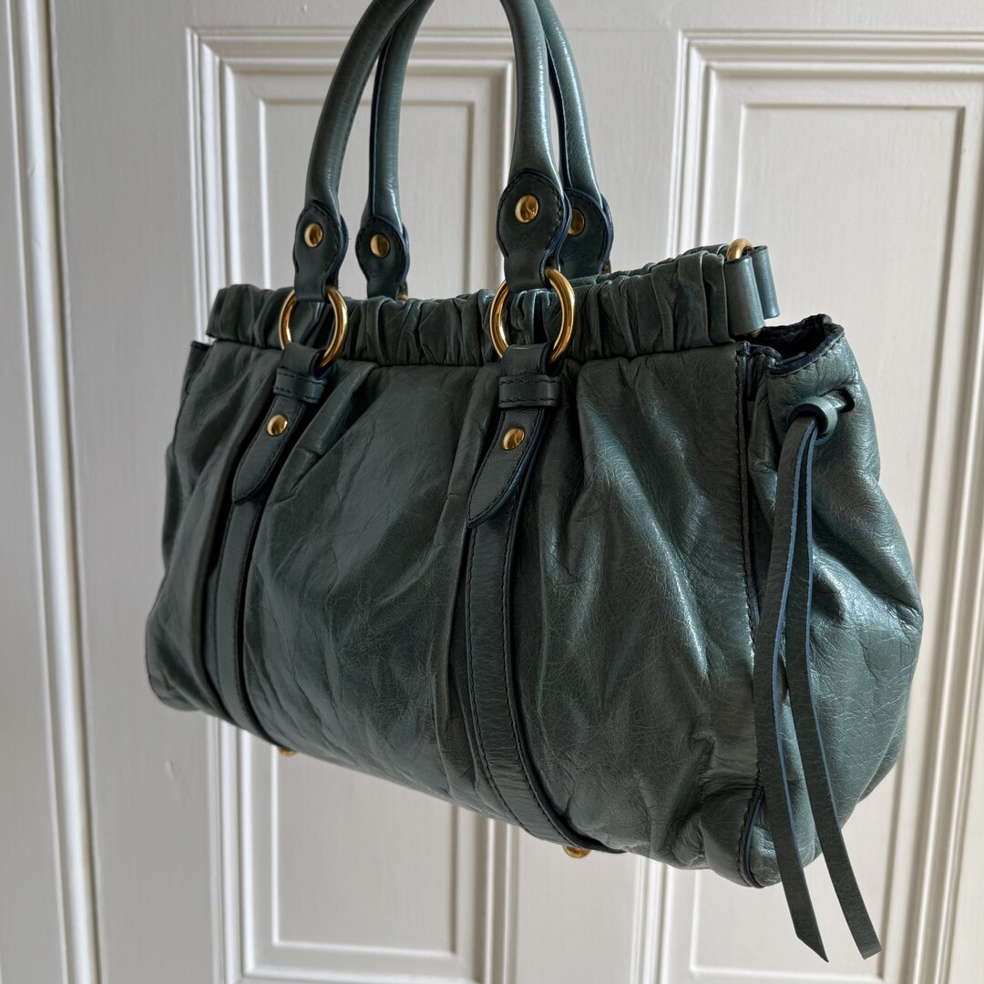 Miu Miu Vitello Teal Blue Leather Handbag