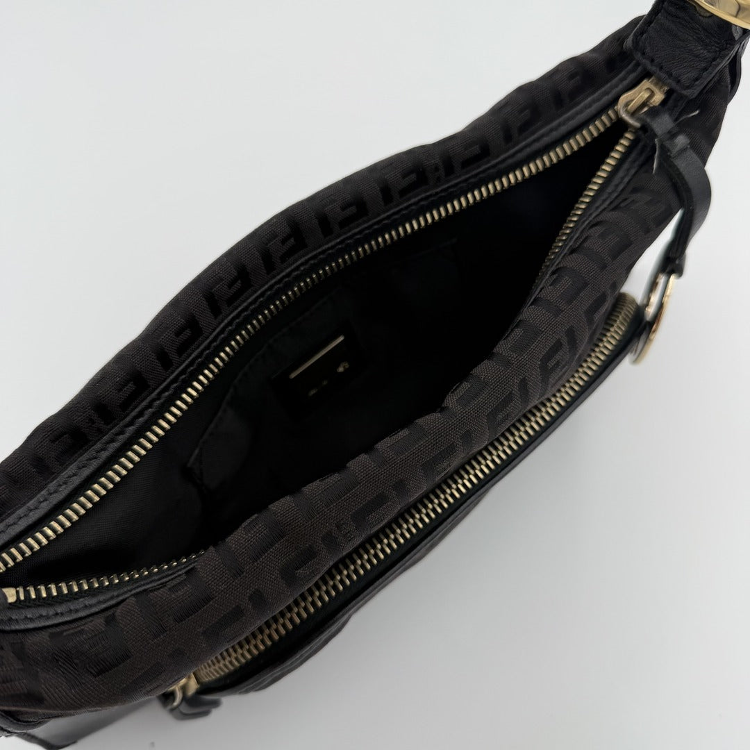 Fendi Zucchino Canvas Chef Black Shoulder Bag