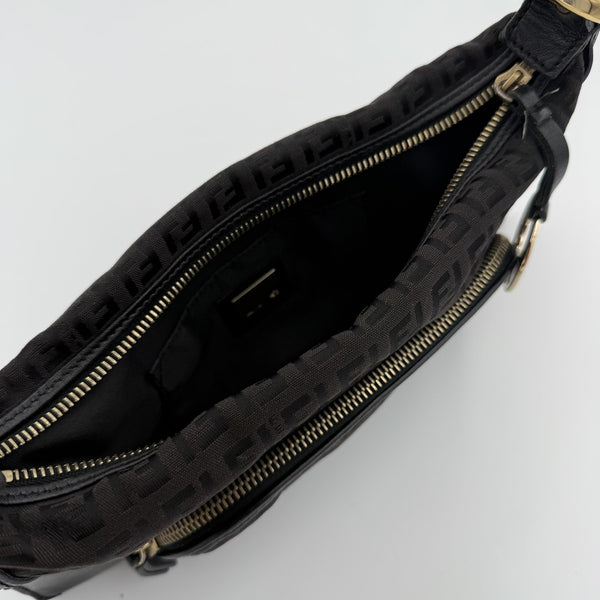 Fendi Zucchino Canvas Chef Black Shoulder Bag