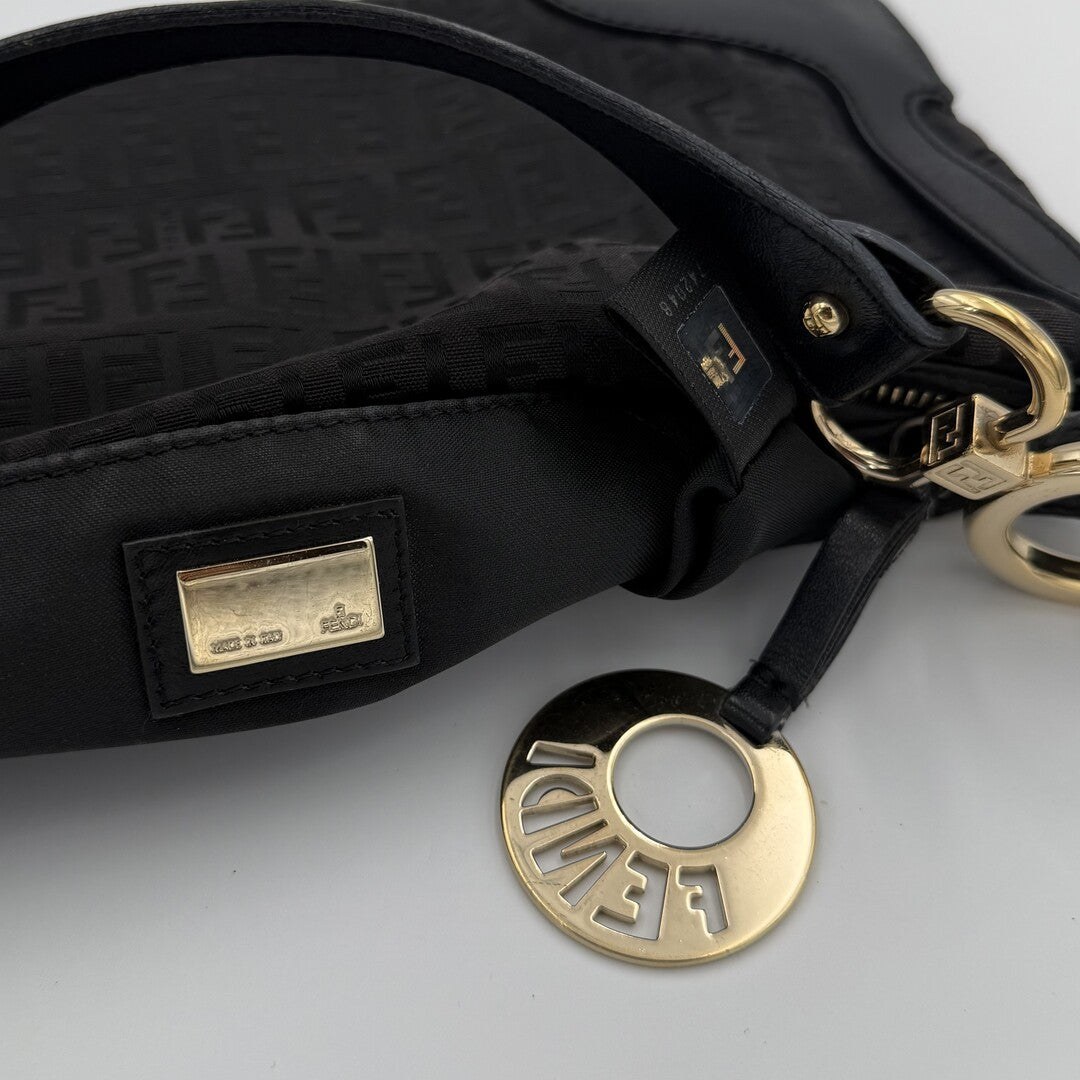 Fendi Zucchino Canvas Chef Black Shoulder Bag