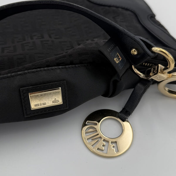 Fendi Zucchino Canvas Chef Black Shoulder Bag