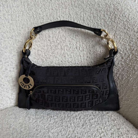Fendi Zucchino Canvas Chef Black Shoulder Bag