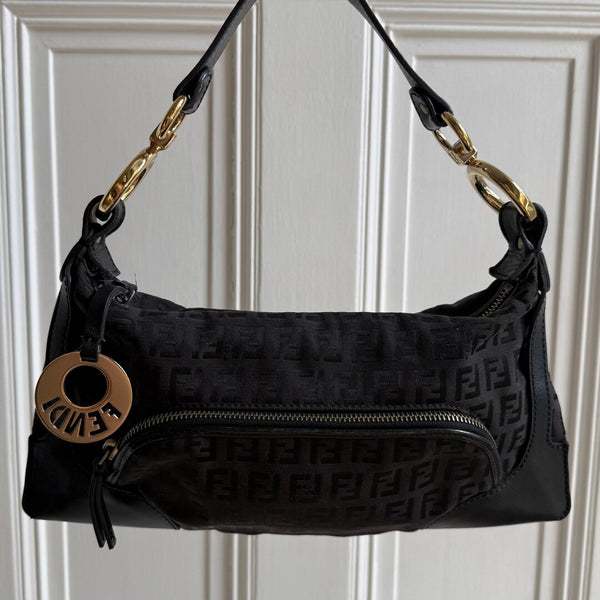 Fendi Zucchino Canvas Chef Black Shoulder Bag
