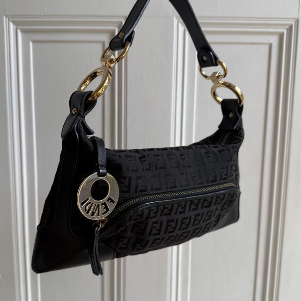 Fendi Zucchino Canvas Chef Black Shoulder Bag