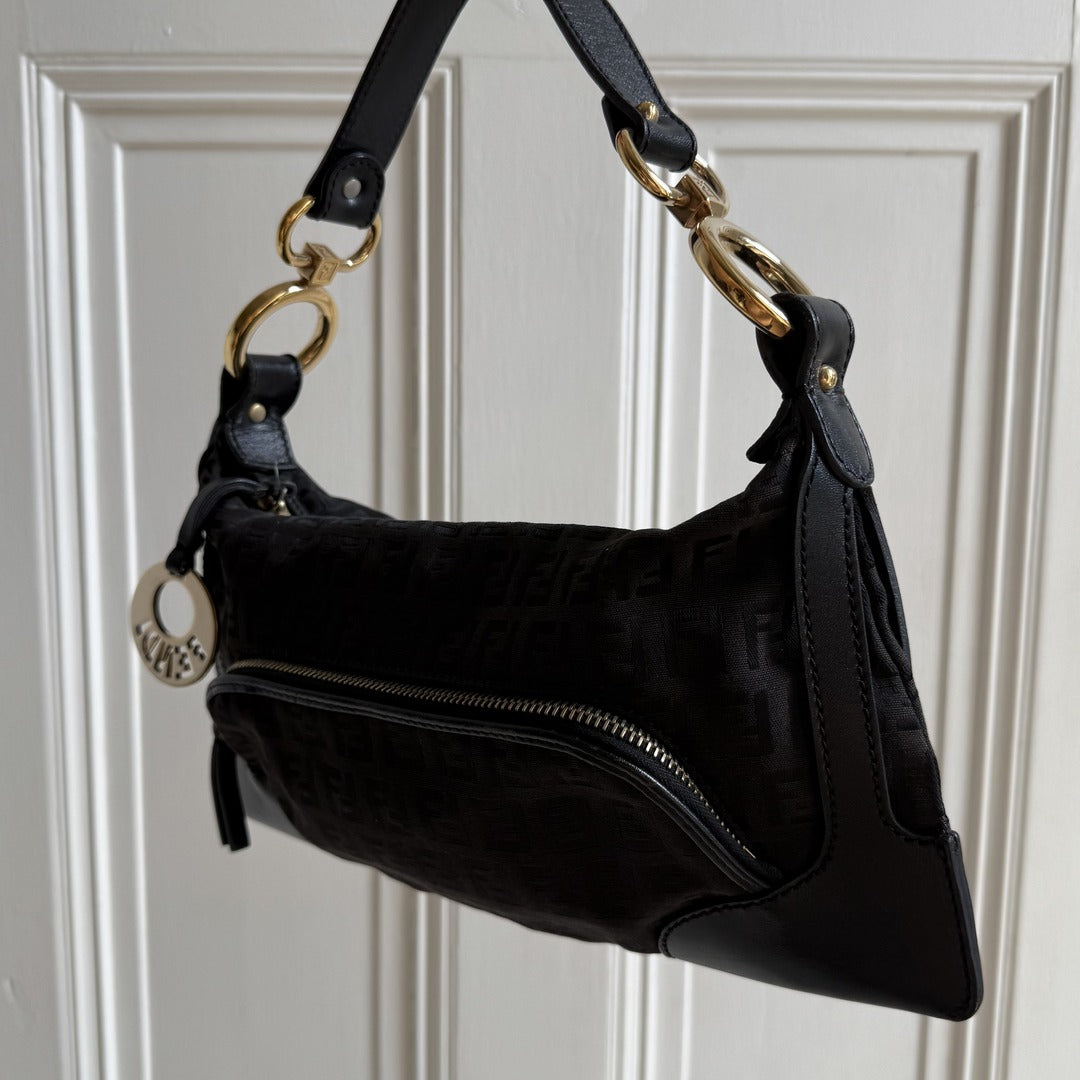 Fendi Zucchino Canvas Chef Black Shoulder Bag