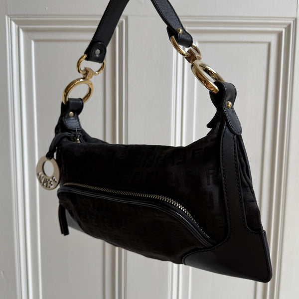 Fendi Zucchino Canvas Chef Black Shoulder Bag