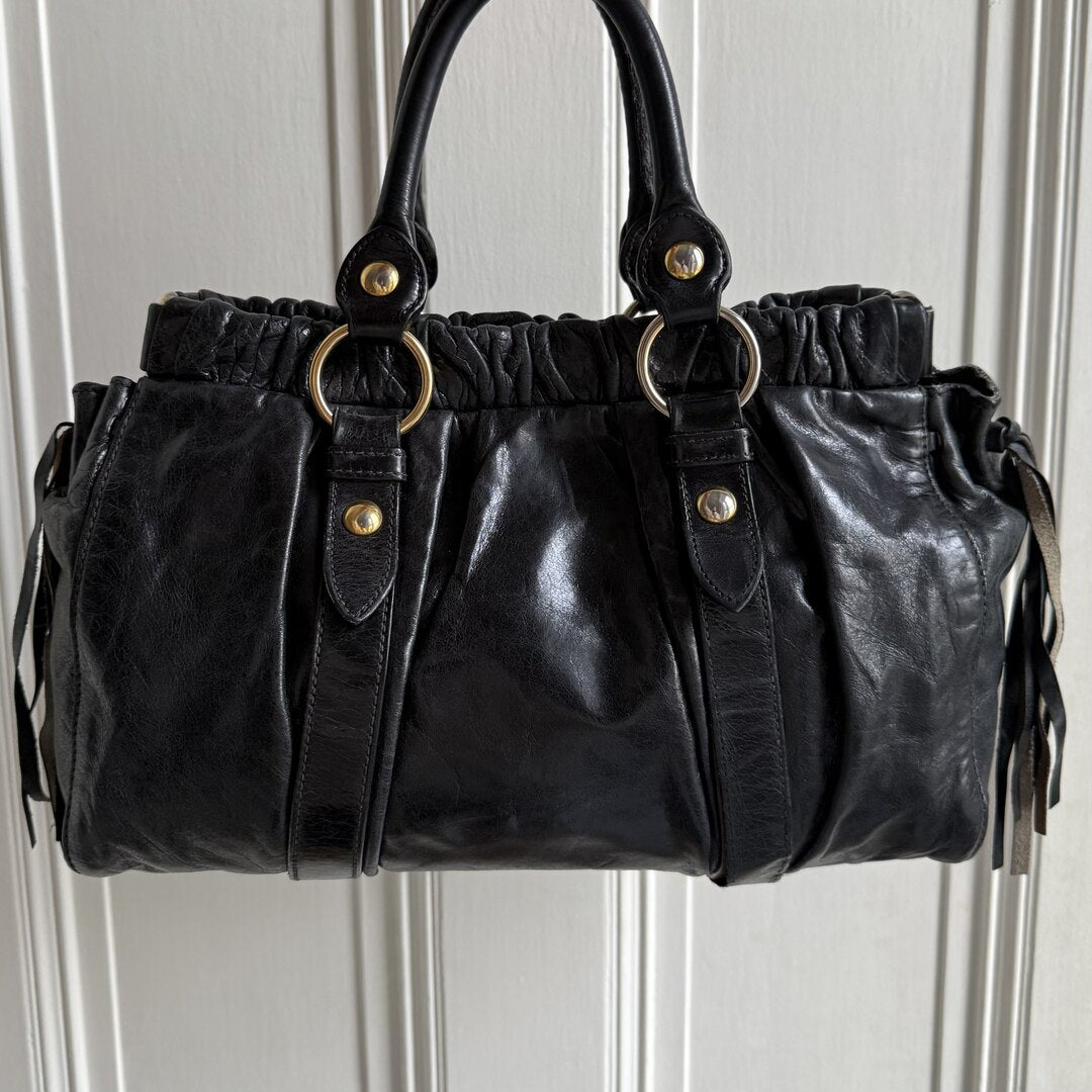 Miu Miu Vitello Black Leather Handbag