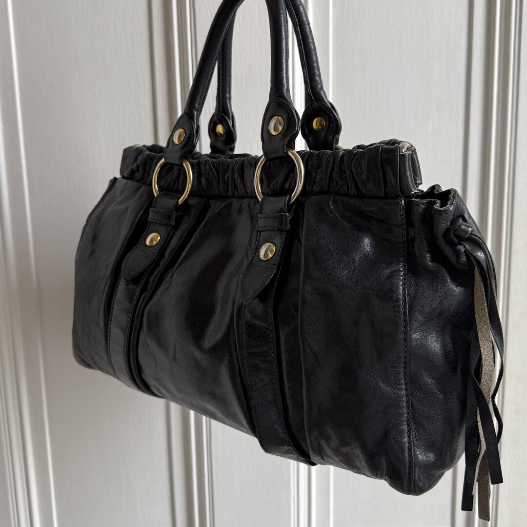 Miu Miu Vitello Black Leather Handbag