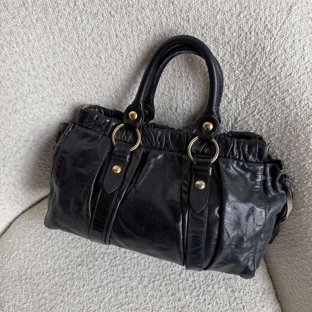 Miu Miu Vitello Black Leather Handbag