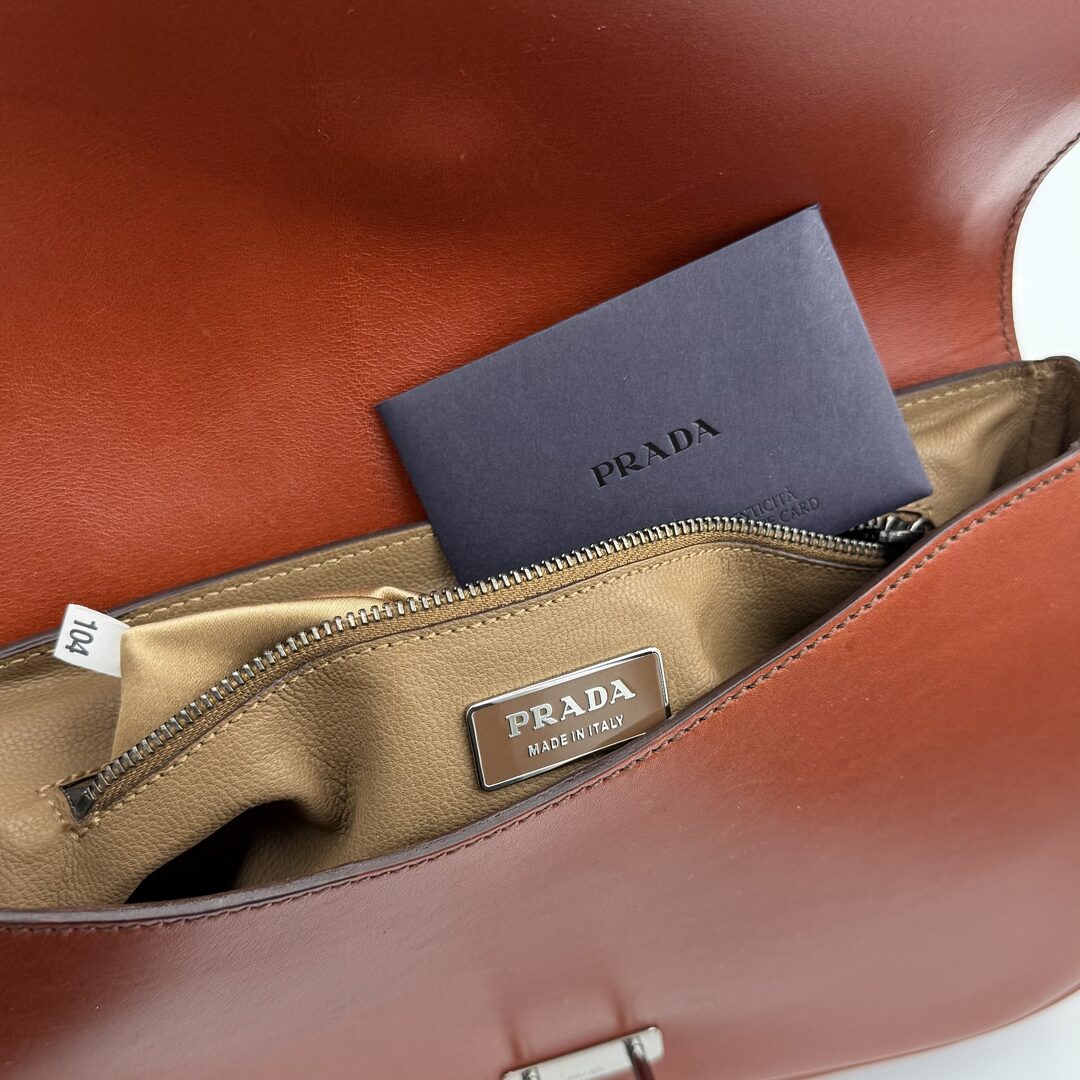 2001 Prada Vitello England Leather Brown Shoulder Bag