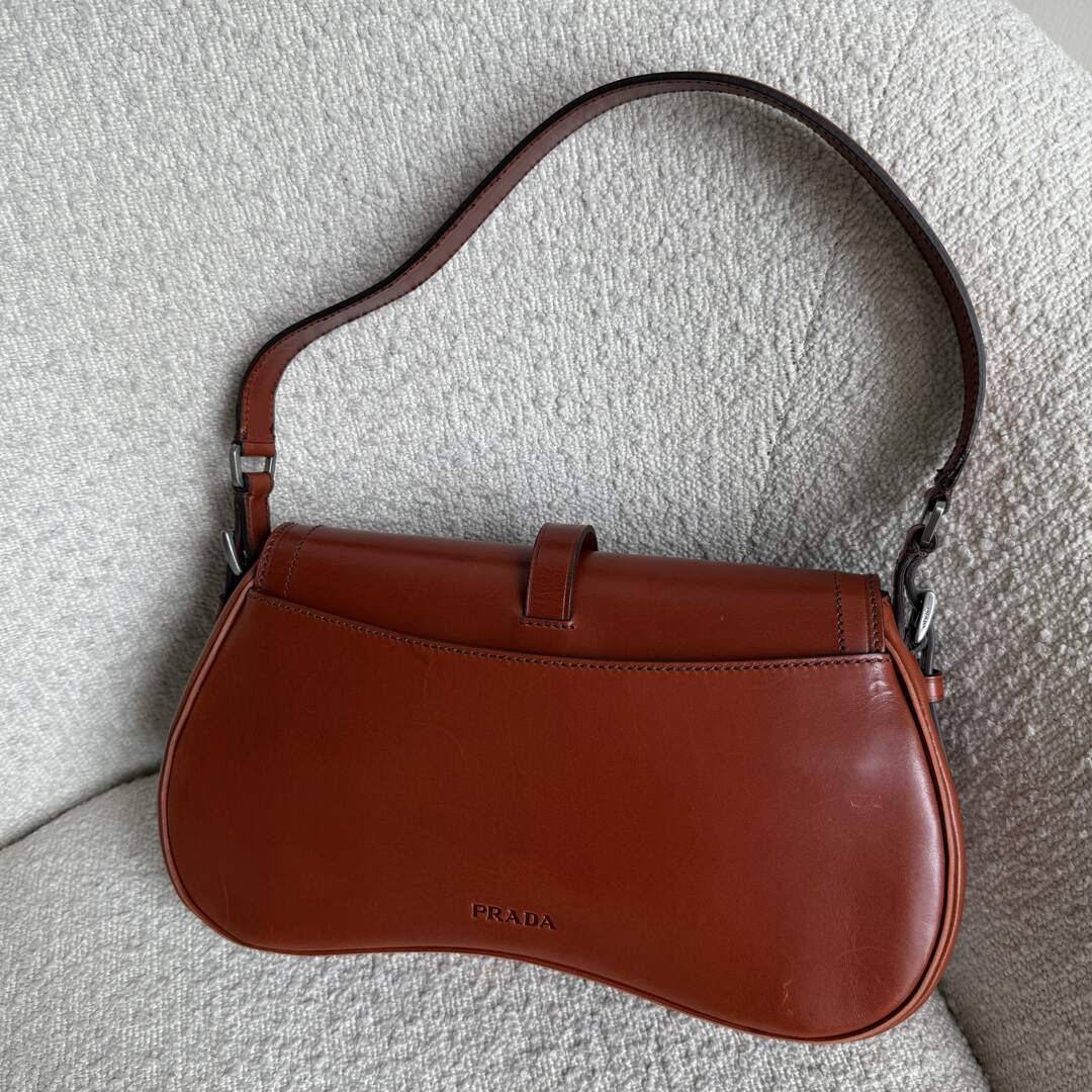 2001 Prada Vitello England Leather Brown Shoulder Bag