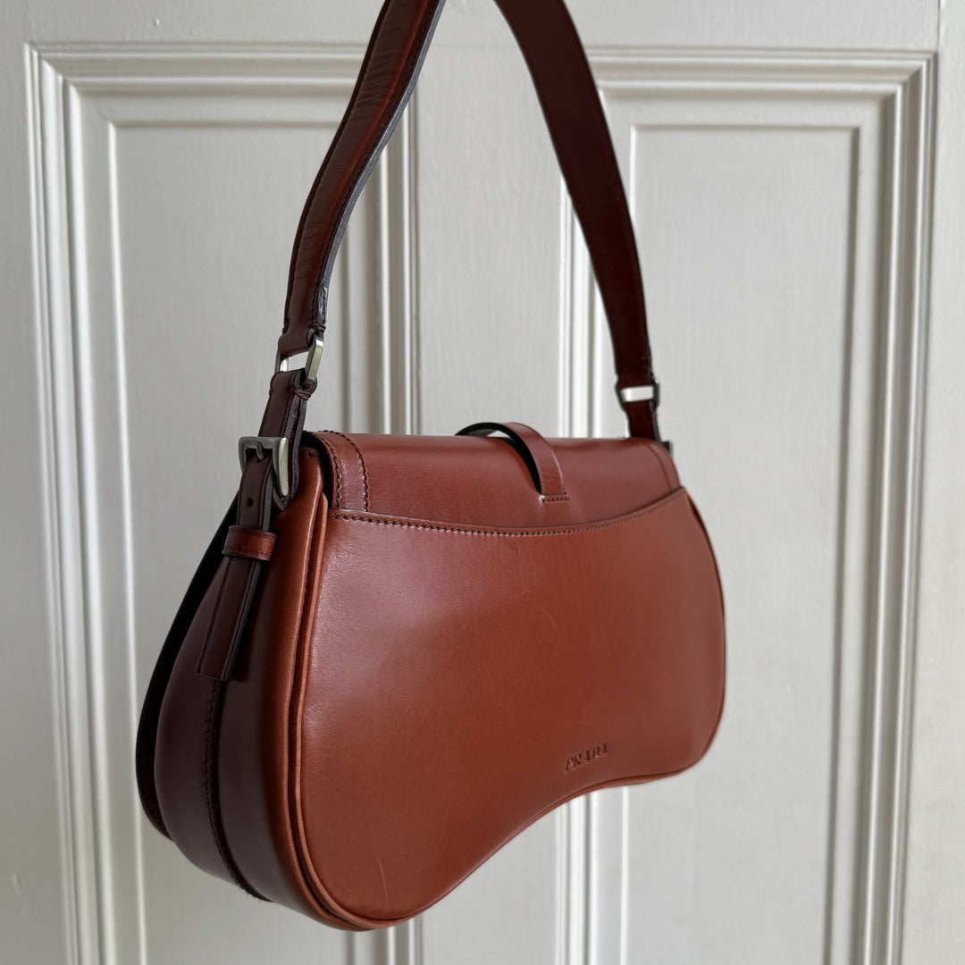 2001 Prada Vitello England Leather Brown Shoulder Bag