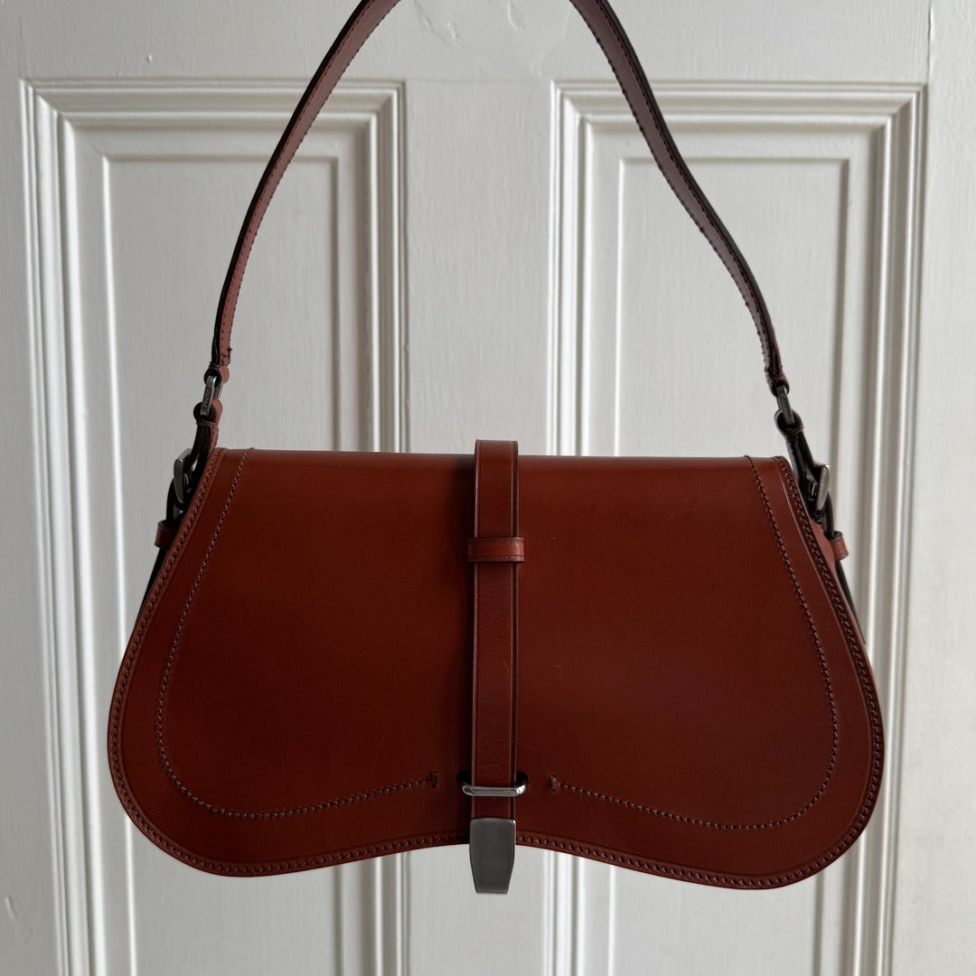 2001 Prada Vitello England Leather Brown Shoulder Bag