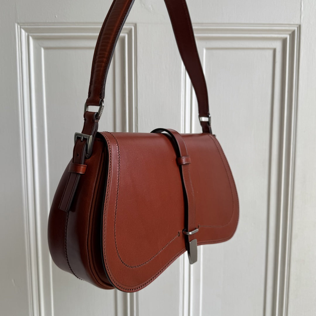 2001 Prada Vitello England Leather Brown Shoulder Bag
