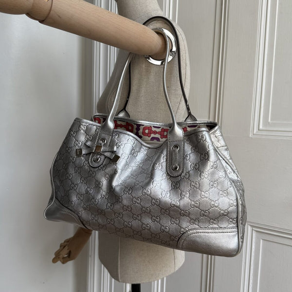 Rare Gucci Guccissima Princy Metallic Silver Tote Bag
