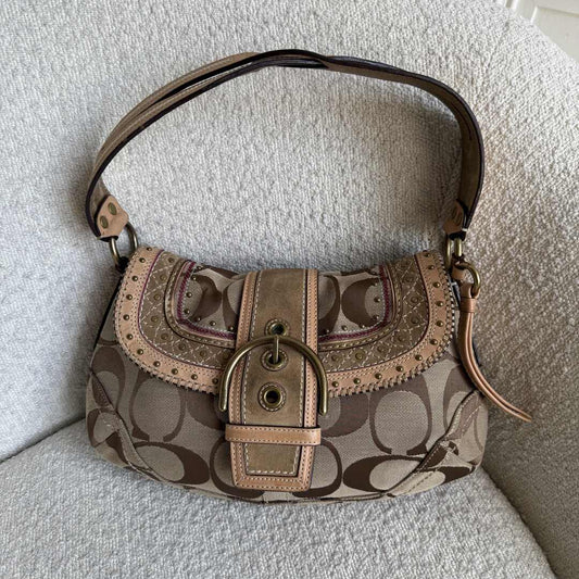 Coach Signature Soho Studded Beige Shoulder Bag
