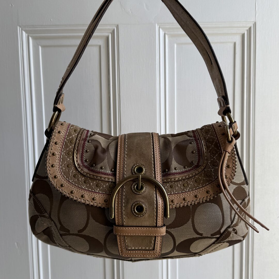 Coach Signature Soho Studded Beige Shoulder Bag
