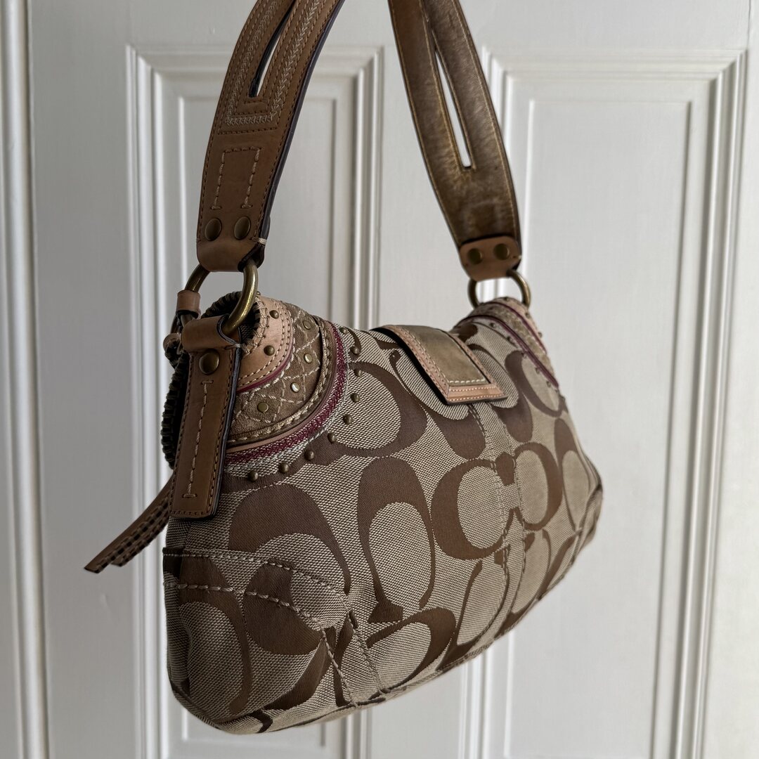 Coach Signature Soho Studded Beige Shoulder Bag