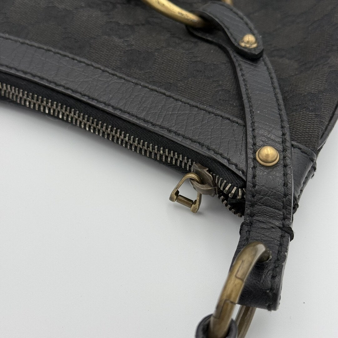 Gucci GG Canvas Horsebit Black Shoulder Bag