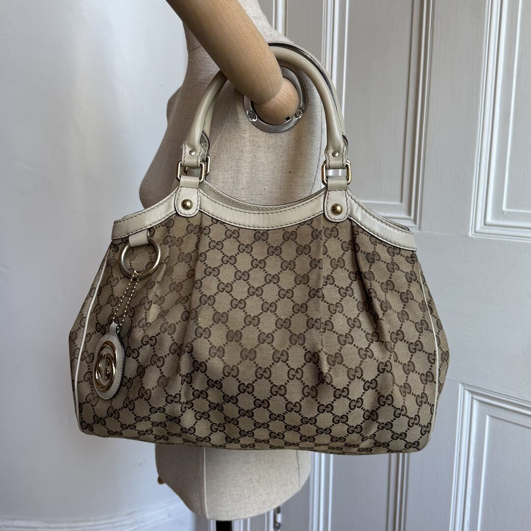 Gucci GG Canvas Sukey White Tote Bag