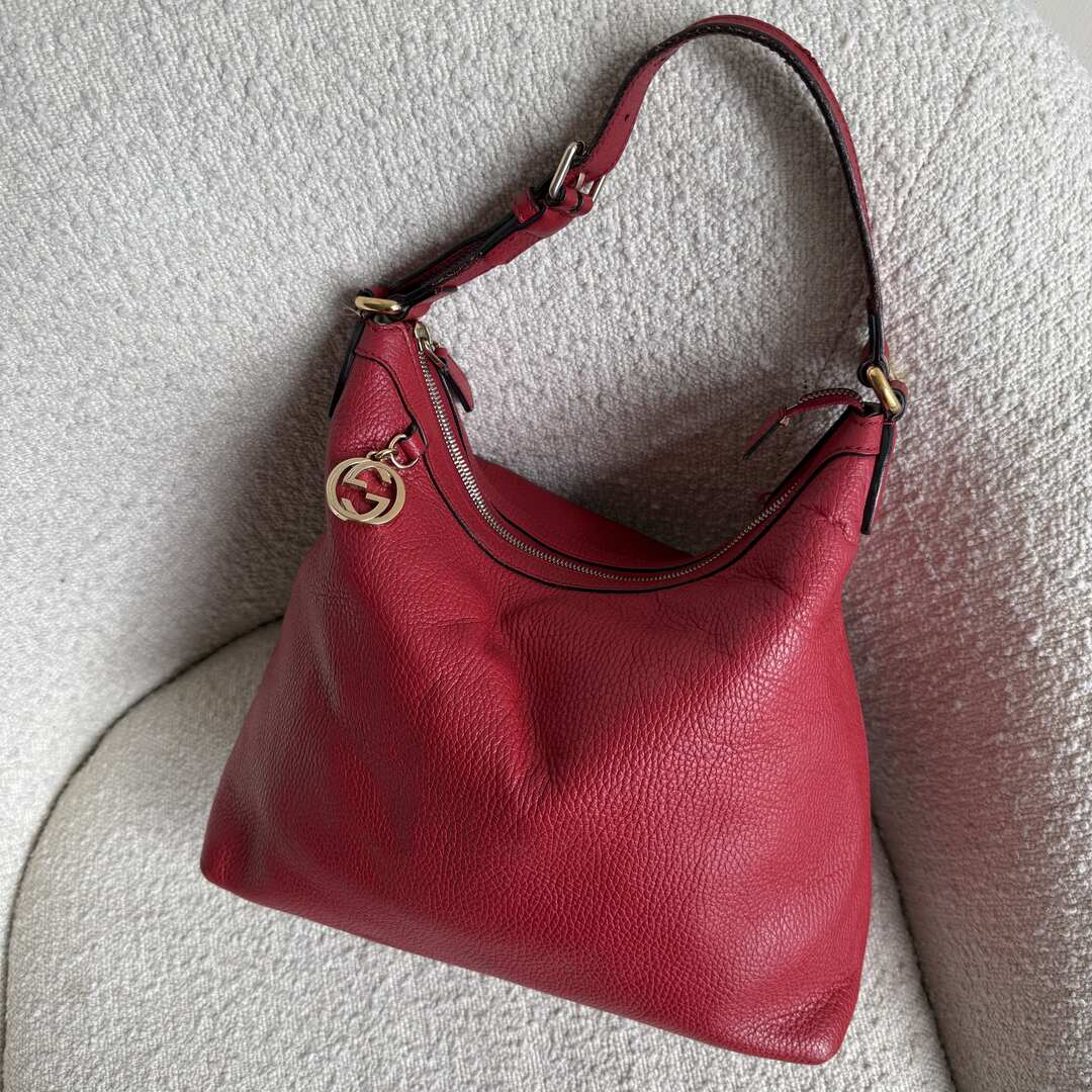 Gucci GG Charm Hobo Leather Red Shoulder Bag