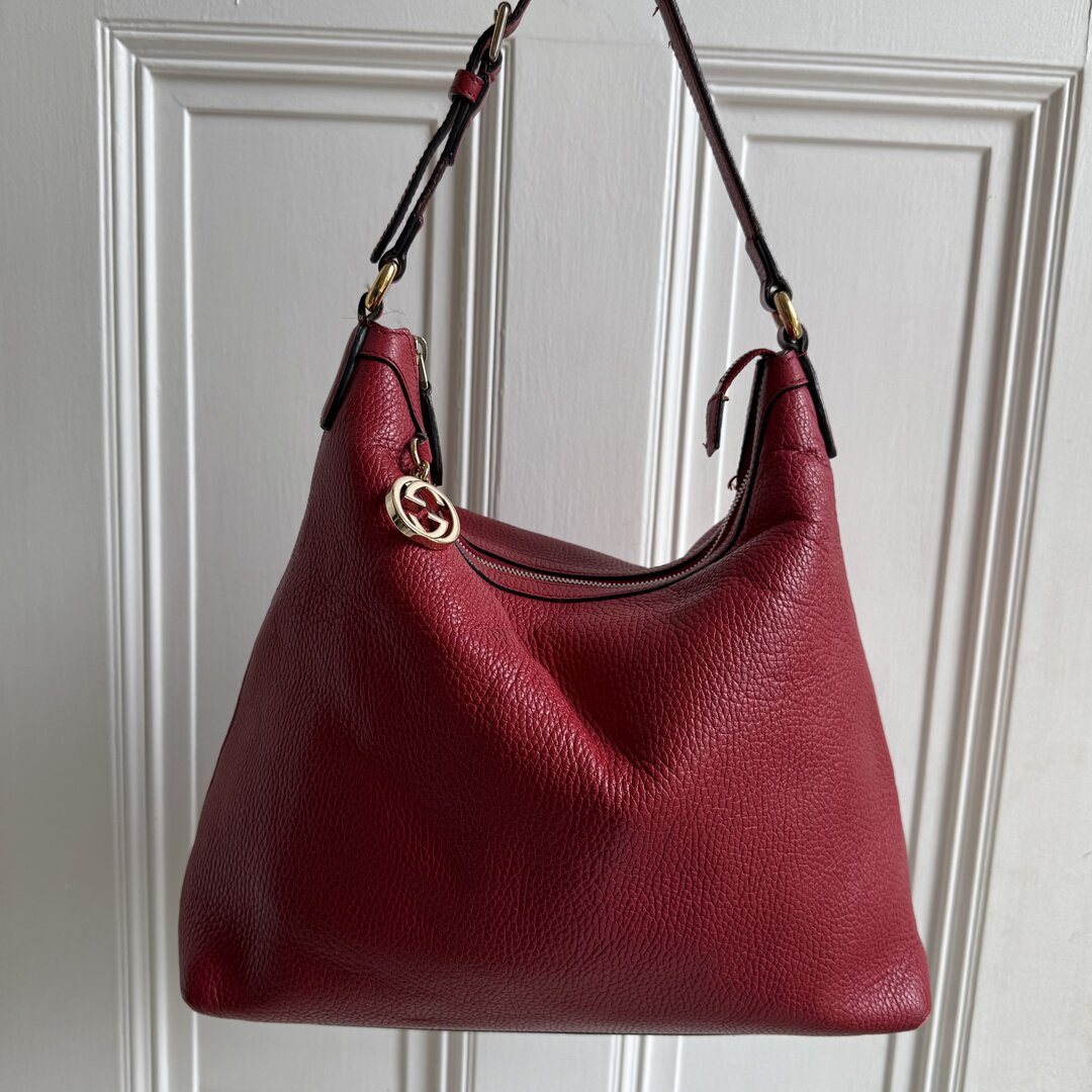 Gucci GG Charm Hobo Leather Red Shoulder Bag