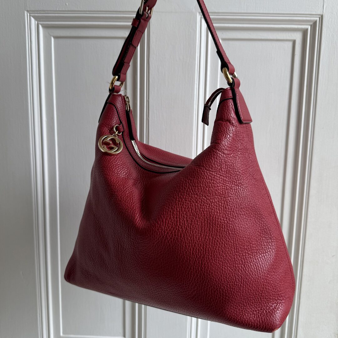 Gucci GG Charm Hobo Leather Red Shoulder Bag