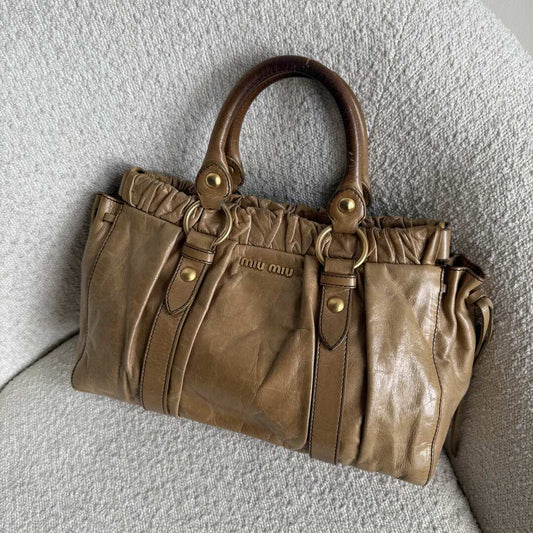 Miu Miu Vitello Beige Leather Handbag