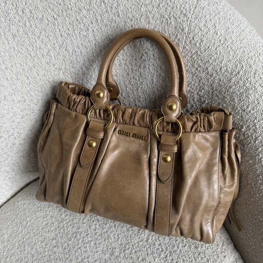 Miu Miu Vitello Light Brown Leather Handbag