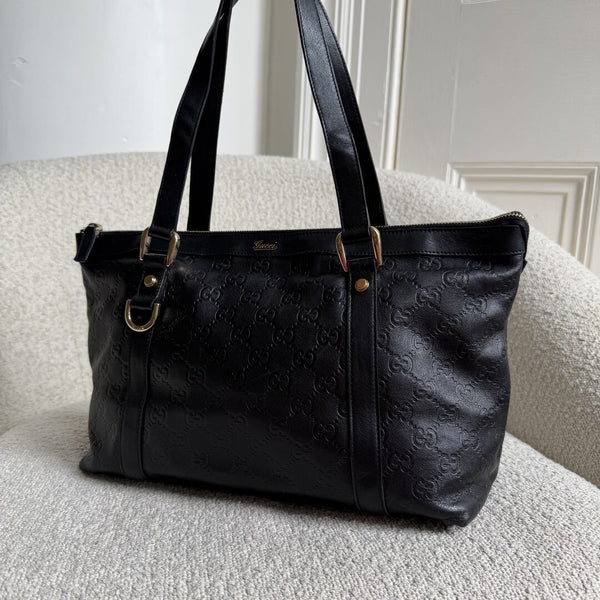 Gucci Guccissima Abbey Black Leather Shoulder Bag