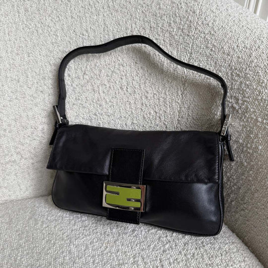 Fendi Mamma Baguette Black Leather Shoulder Bag