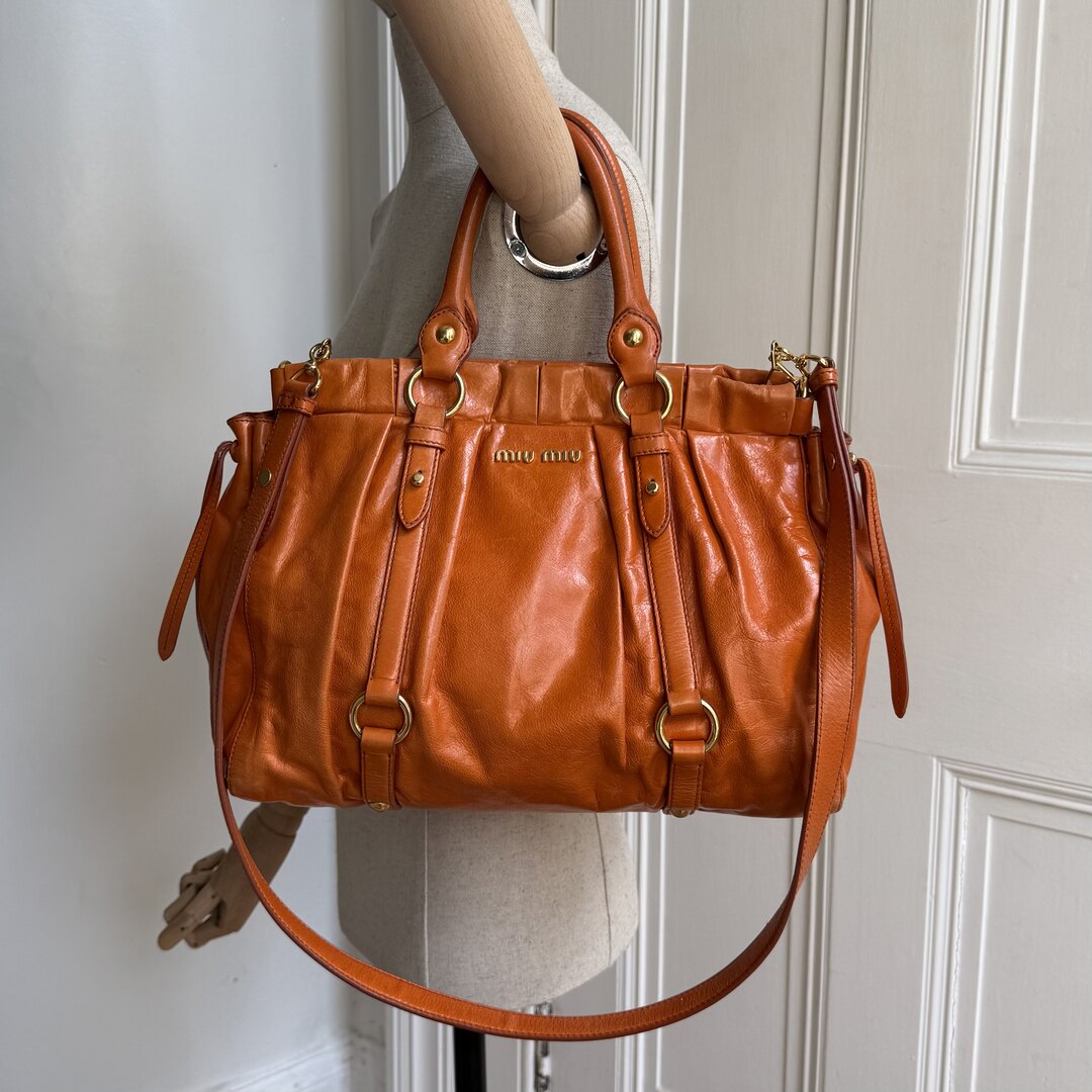Miu Miu Vitello Orange Leather Handbag