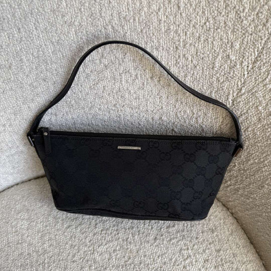 Gucci GG Monogram Black Boat Pochette Handbag