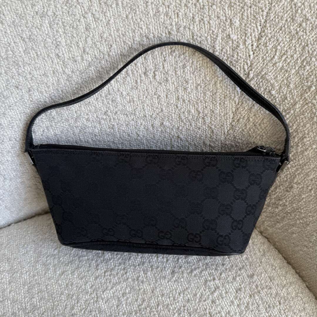 Gucci GG Monogram Black Boat Pochette Handbag