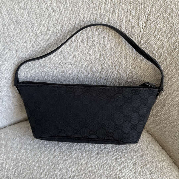Gucci GG Monogram Black Boat Pochette Handbag