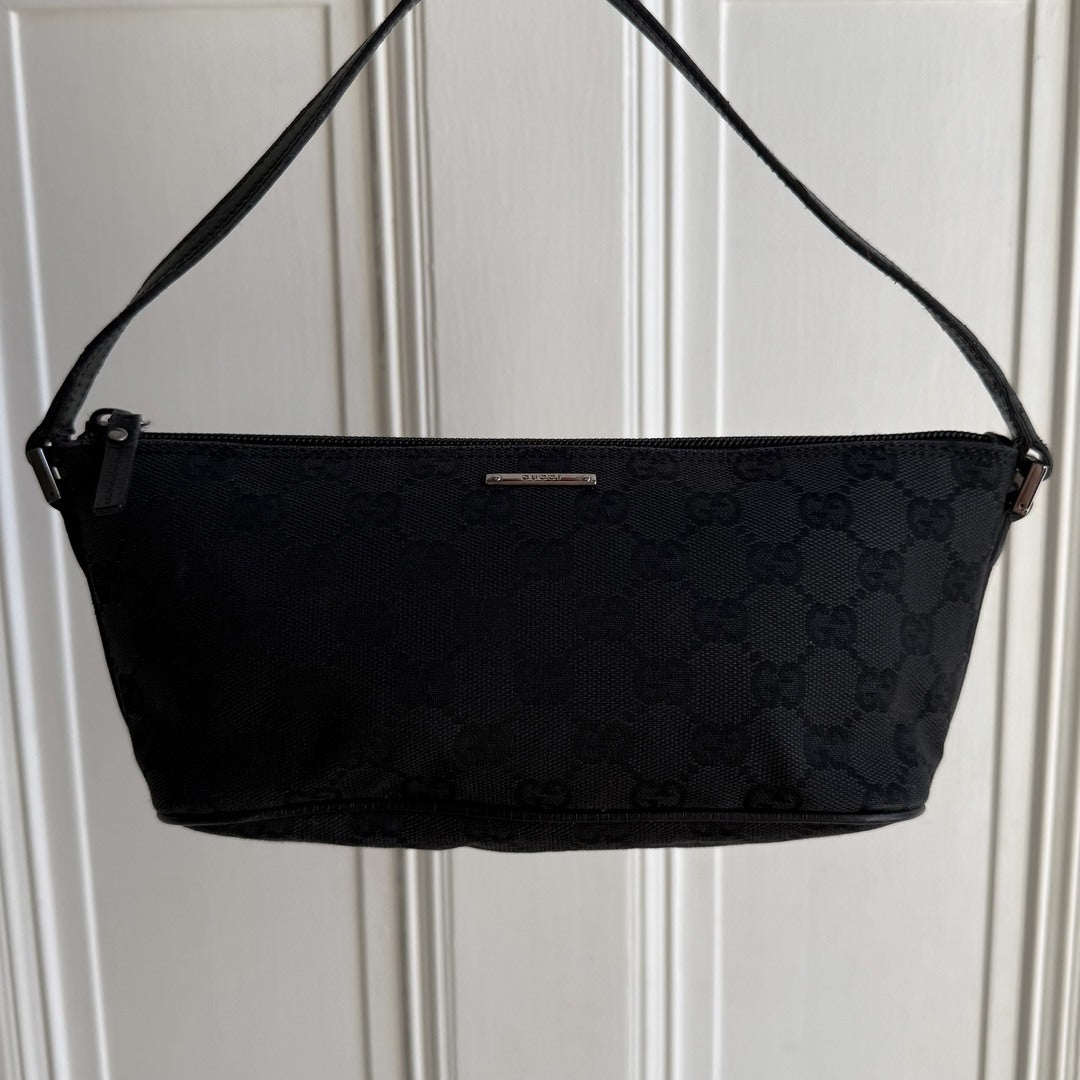 Gucci GG Monogram Black Boat Pochette Handbag