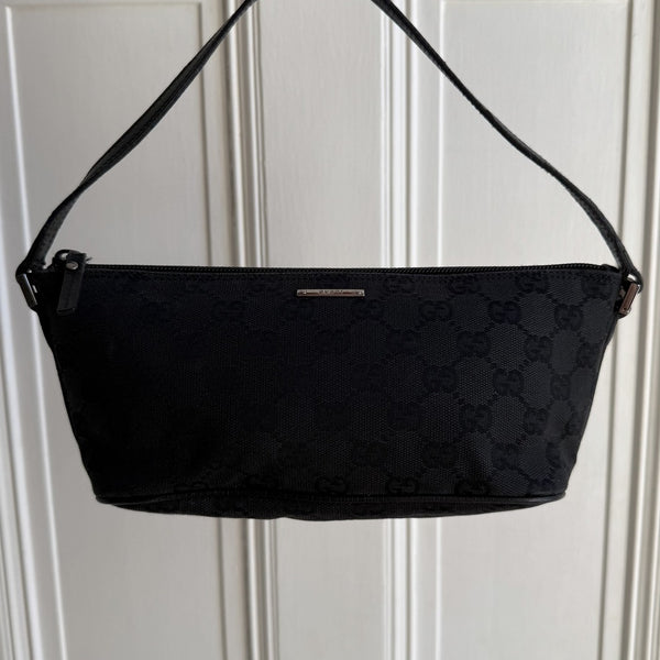 Gucci GG Monogram Black Boat Pochette Handbag